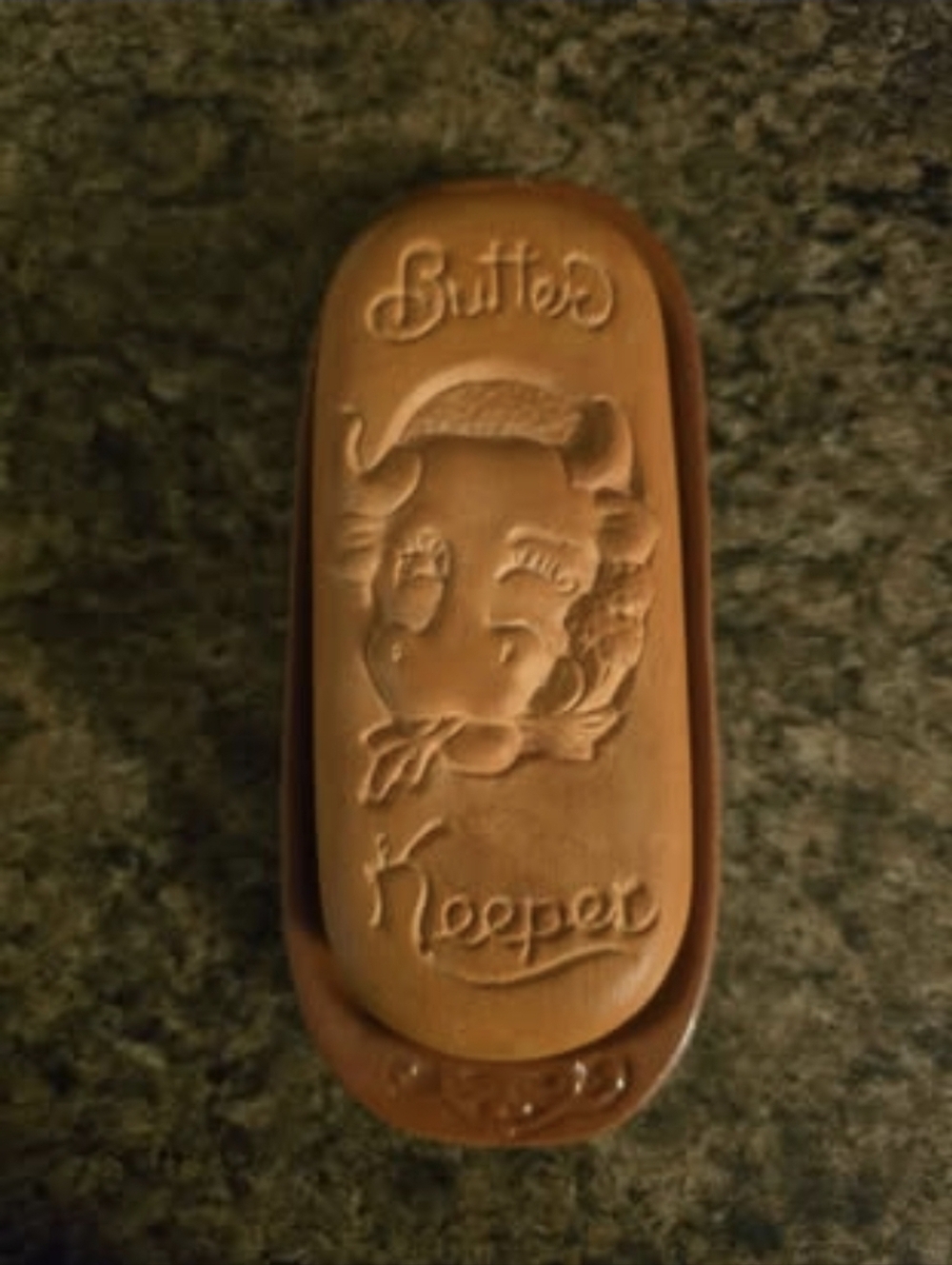 Vintage Gourmet-Topf Cow Butter Keeper Terracotta Clay Dish